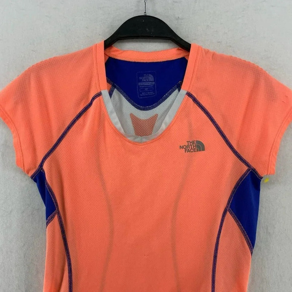 North Face T-Shirt Women Sz S Orange Blue Flight Series Flash Dry Running Fitted - Picture 6 of 12